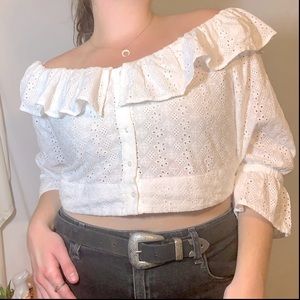NWT Topshop Cropped Eyelet Peasant Blouse